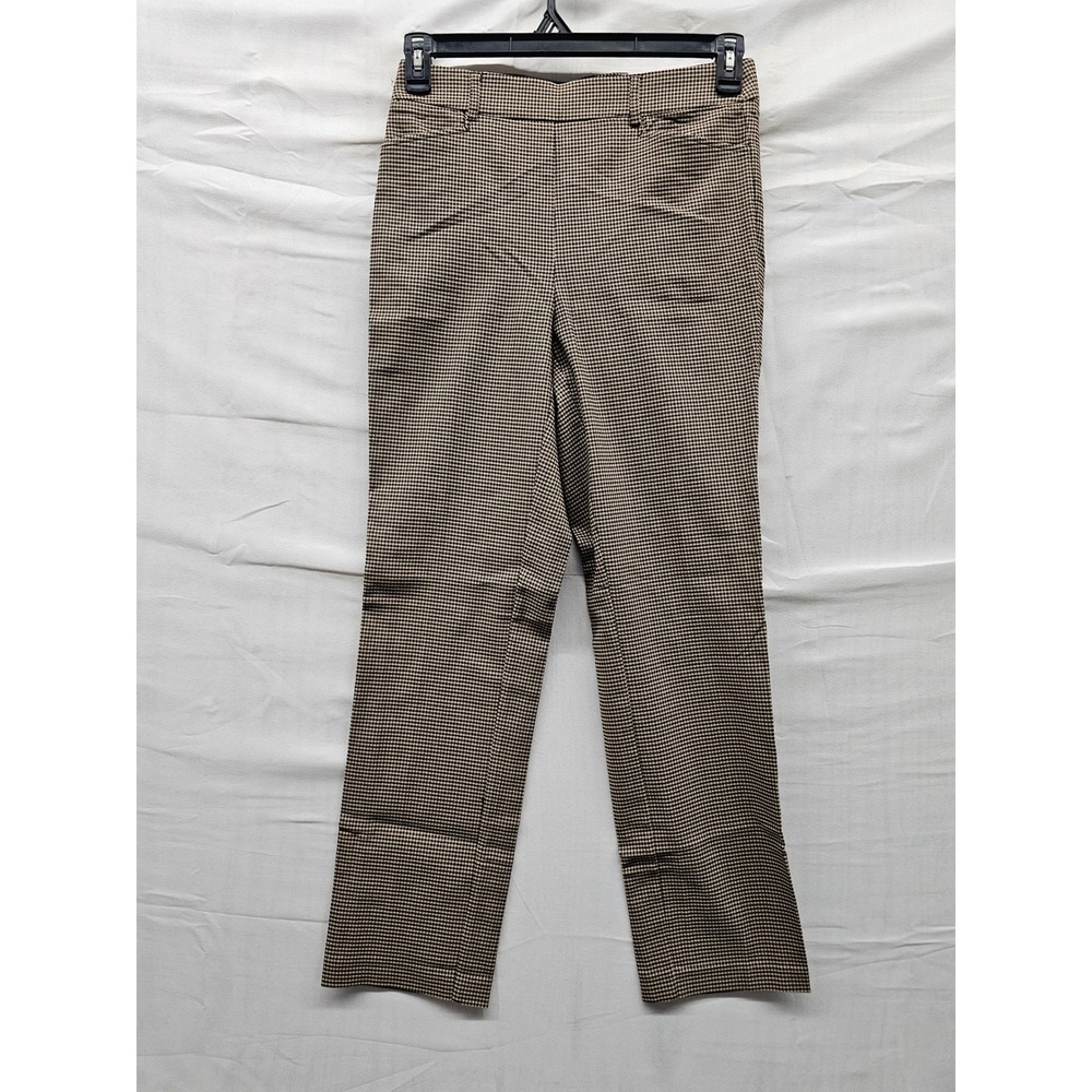 Rafaella Womens Houndstooth Stretch Pants Khaki Viscose Blend Casual Size 6